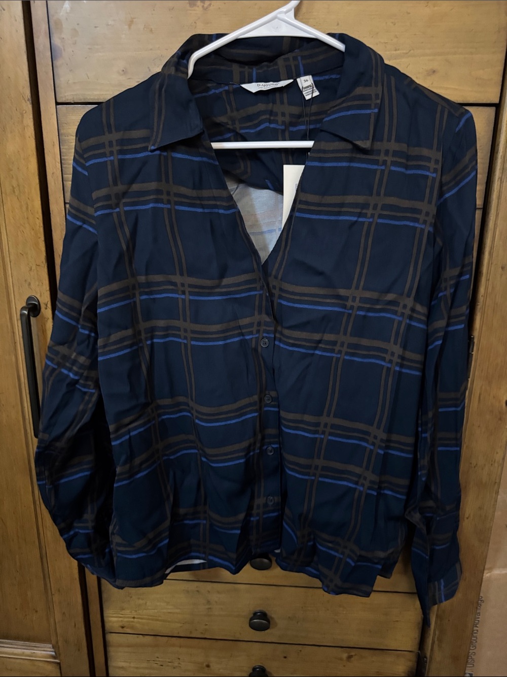 Women’s Navy Plaid Button-Up Shirt - Lightweight Long Sleeve Top